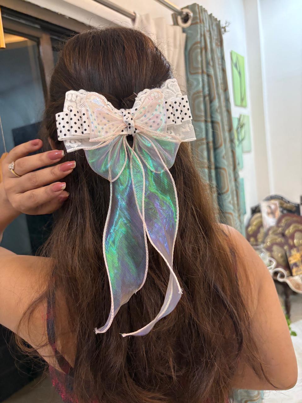 Celestial Charm Polka & Pearl Hairbow