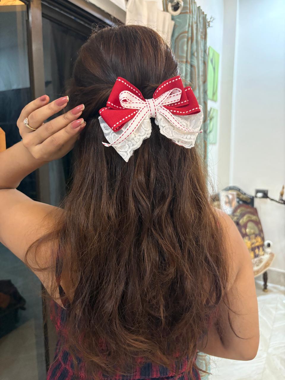Scarlet Red Whimsy Lace Hairbow